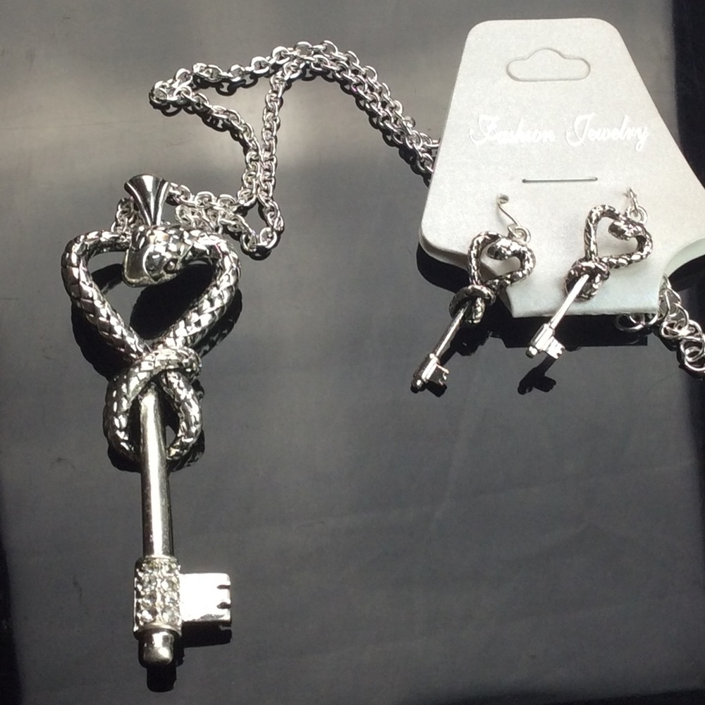 Key & snake necklace & earring set
